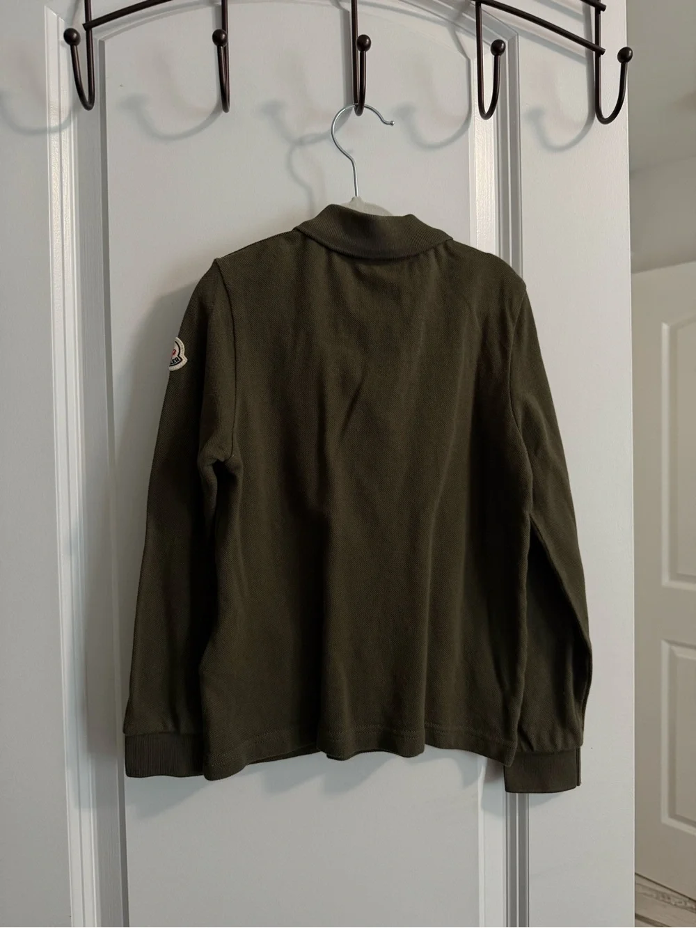 Moncler Kids Olive Green Long Sleeve Polo Shirt